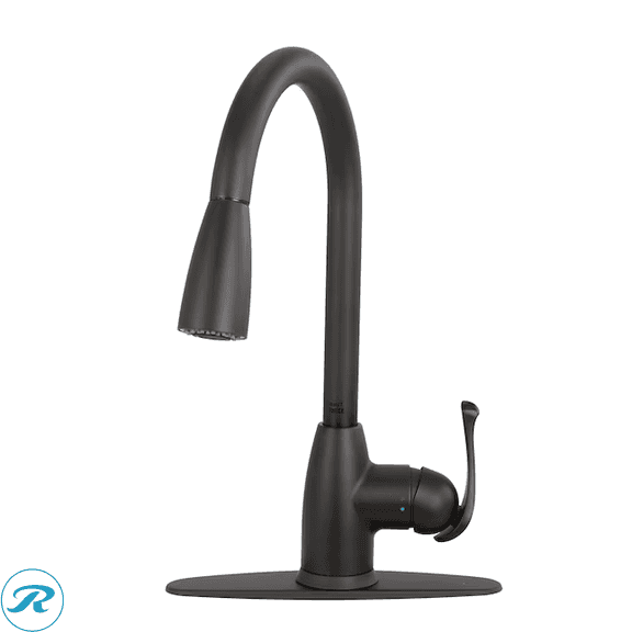 New - Project Source Tucker Matte black Single Handle Deck-mount Pull-down Kitchen Faucet with Sprayer (Includes Deck Plate)