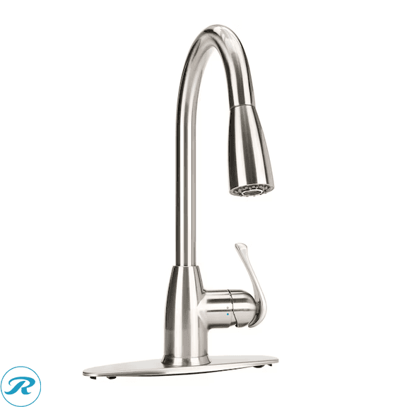 New - Project Source Tucker Stainless steel Single Handle Deck-mount Pull-down Kitchen Faucet with Sprayer (Includes Deck Plate)
