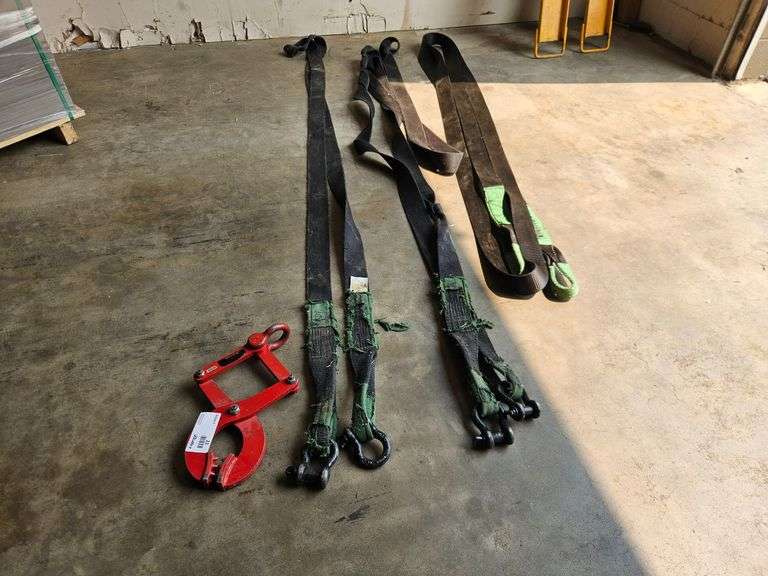 (3) Lifting Slings With Shackles And Sunbelt 5000LBS Plate Clamp