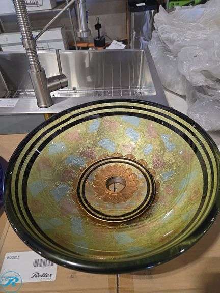 Decorative Glass Vessel Sink w/ Matching Glass for Faucet