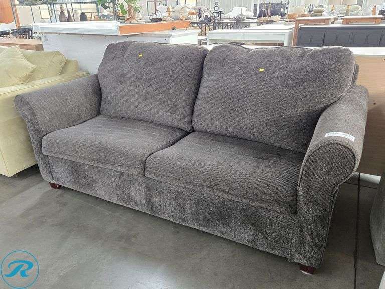 Gray Upholstered Full Size Sleeper Sofa, Rolled Arms, Two-Seat Cushion, 74" x 36"