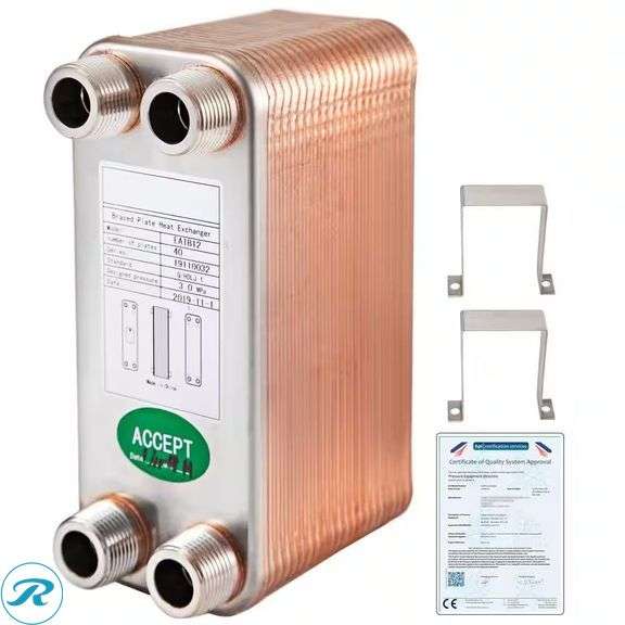 Vevor Heat Exchanger 3x7.5 In, 40 Plates, 316L, 3/4 in MPT, B3-12A Beer Wort Chiller BSHRQ1240MN34G601V0 - New