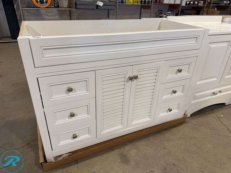 White Bathroom Vanity Cabinet With Shaker Drawers and Louvered Doors, 48ā x 22ā x 34ā