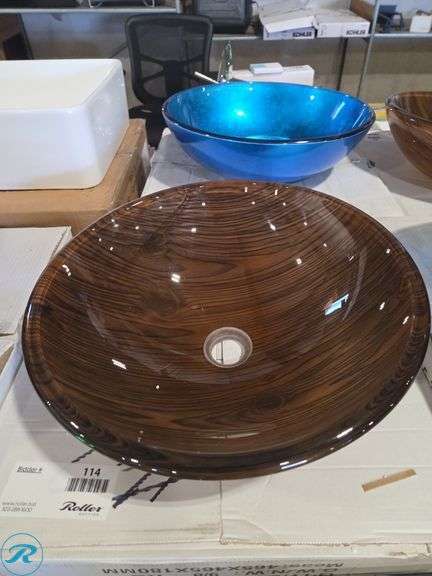 TID-270 Glass Vessel Sink, Wood Grain Finish