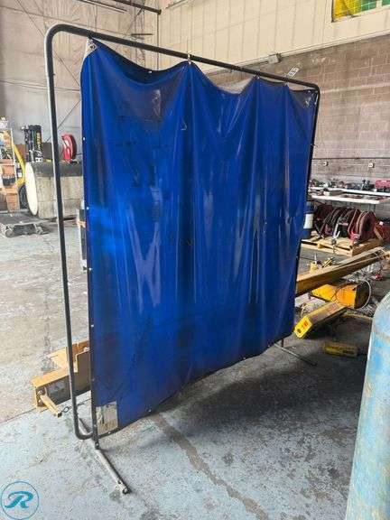 Welding Screen with Blue and Gray Vinyl Curtains, Metal Frame