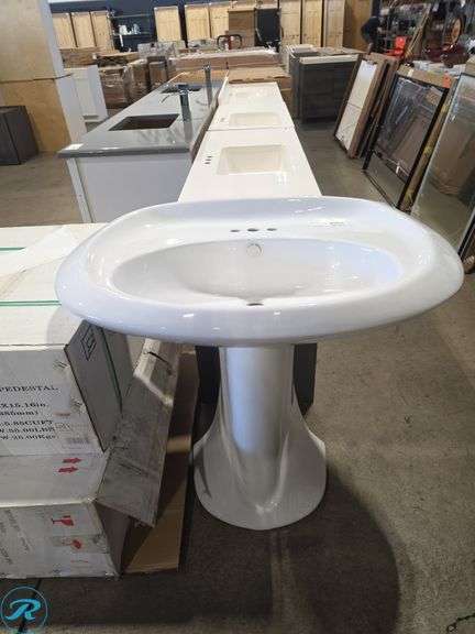 Decolav 3604-CWH Pedestal Sink, White, 29.72x22.44x15.16in