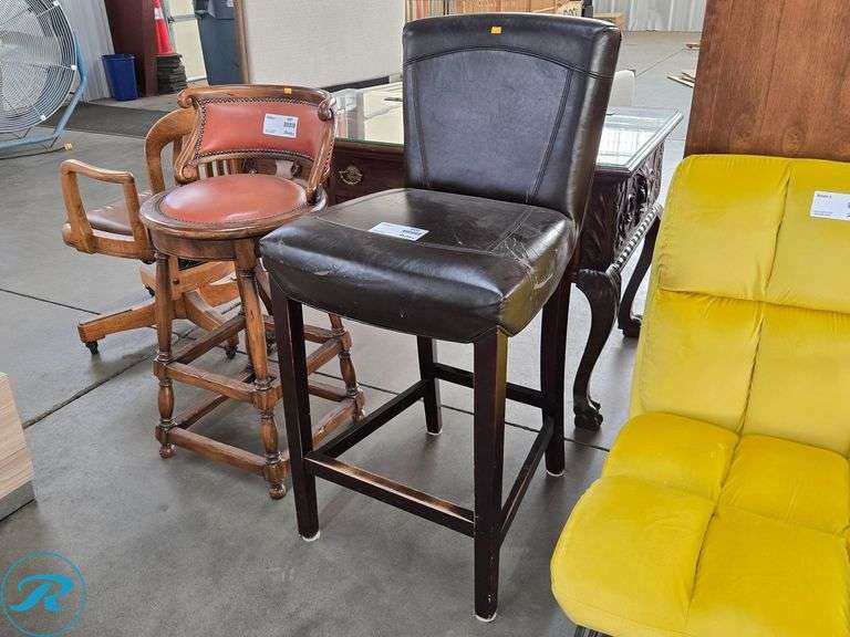 Arhaus Furniture Black Leather Bar Stool