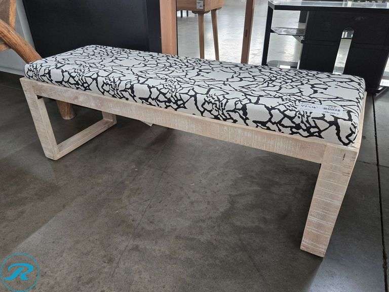 Coaster 914138 Upholstered Bench With White Washed Wood Frame, 47" x 16"