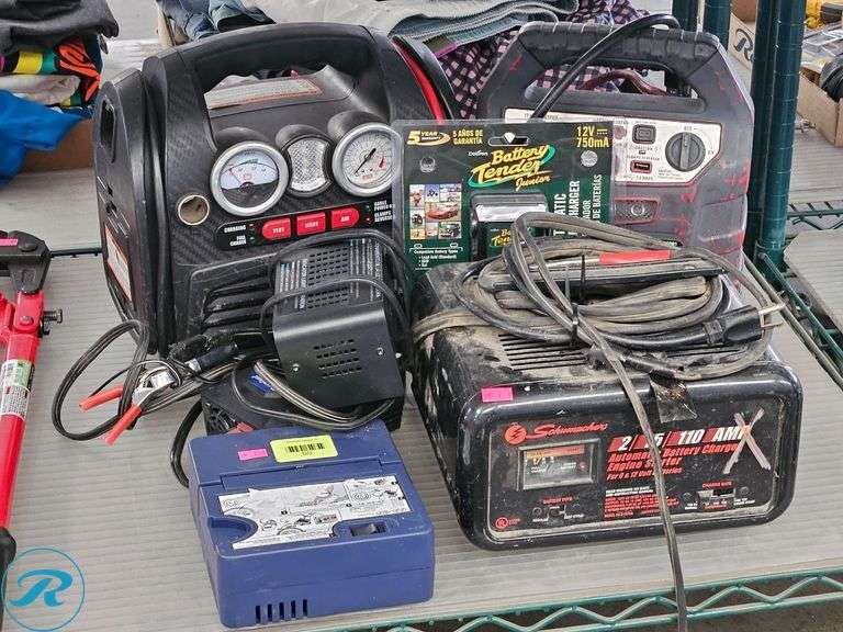 Super Start Jump Starter, Jumpstarter Tire Inflator, Battery Tender, Schumacher Automatic Battery Charger (Inoperable)