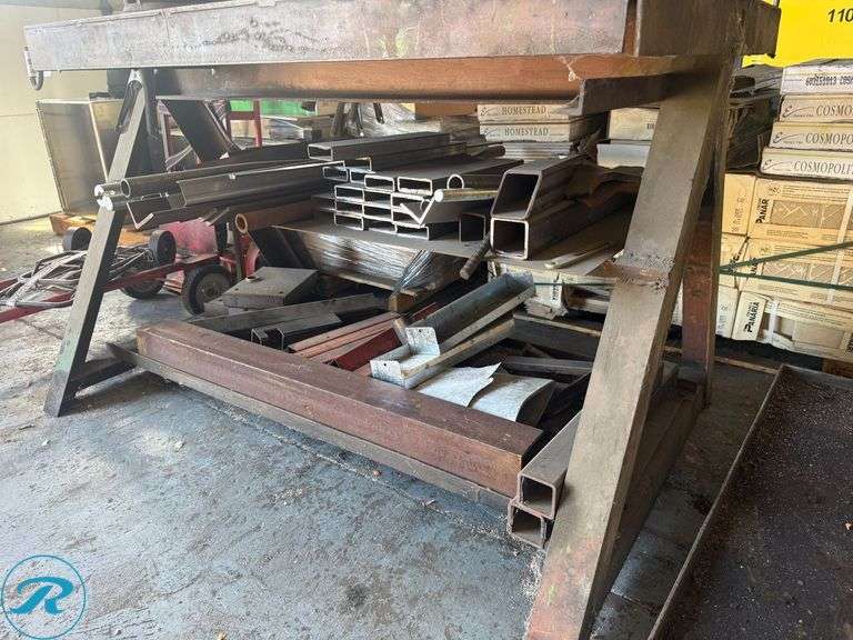 Heavy Duty Steel Workbench with Mounted Vise and Assorted Metal Stock