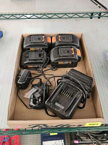 (4) Worx Power Share 20V Max 2.0Ah/4.0Ah Batteries With Chargers