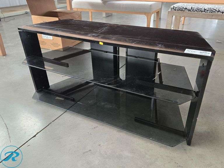 Black Glass and Metal TV Stand, 46" x 15" (Scratched)