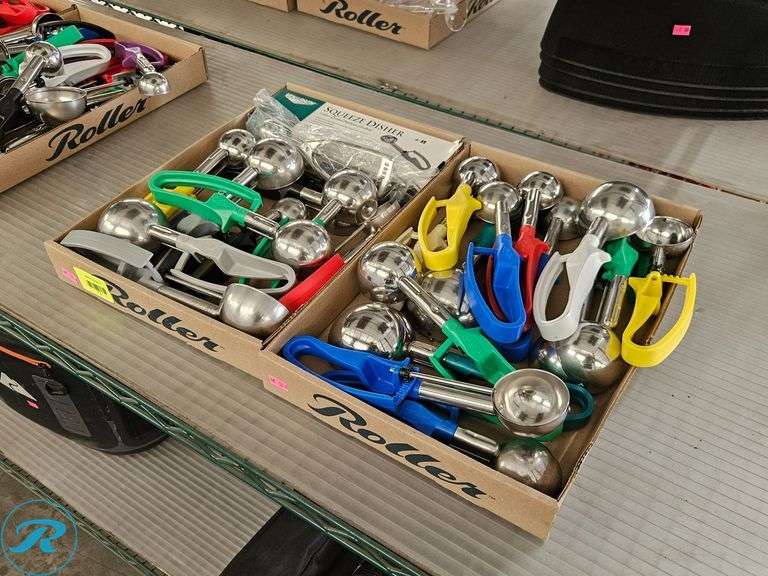(2) Trays of Stainless Steel Portion Scoops