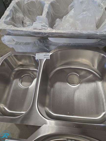 (3) Stainless Steel Double Bowl Undermount Kitchen Sinks - Small Bowl Left