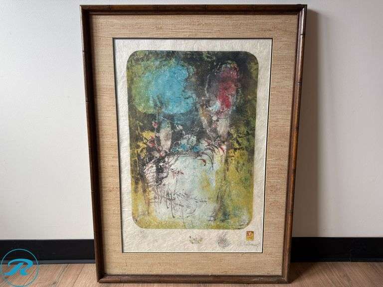 Lebadang Signed H.C. Abstract Floral Lithograph, Framed, 27" x 36.5"