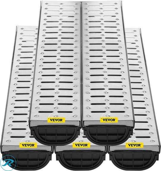 VEVOR Trench Drain System 5 Pack - Channel Drain with Grate, HDPE, 5 X 39 in - New