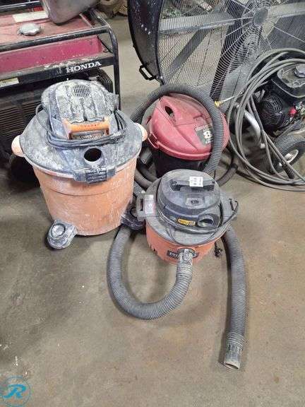 (2) Ridgid and Shop-Vac Wet/Dry Vacuums with Attachments (Missing Wheels)