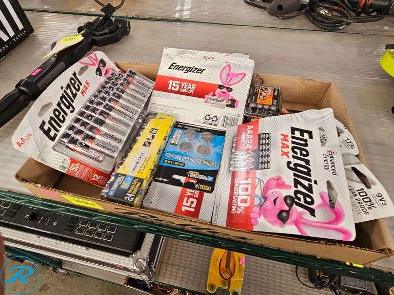 Tray of Energizer, Znex, Thunderbolt, Sunbeam Batteries, Alkaline and Lithium