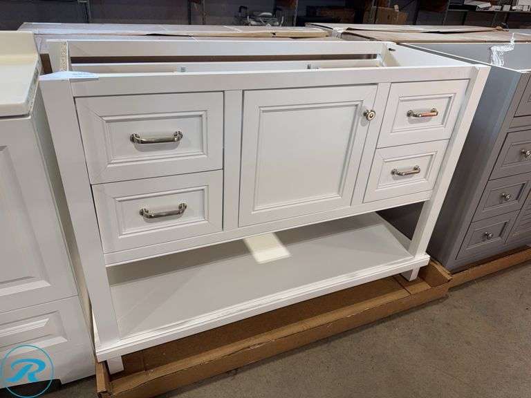 White Bathroom Vanity Cabinet With Drawers And Door Storage, 48ā x 19ā x 35ā
