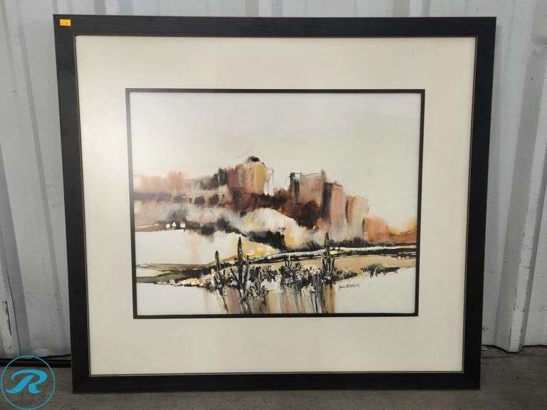 John L. Mendoza Abstract Desert Landscape Painting, Framed, 34.5" x 31"