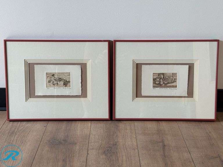 (2) Carolyn Enzle Signed & Numbered Framed Etchings, “Feeding Time” & “It’s Not My Turn”, 17" x 13"