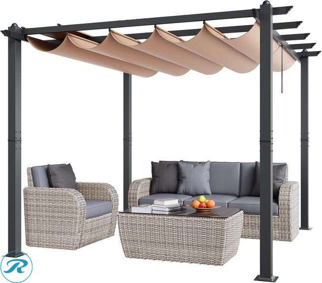 VEVOR 10x10 Outdoor Retractable Pergola With Canopy, Aluminum, Beige JDG-098-33DGR - New
