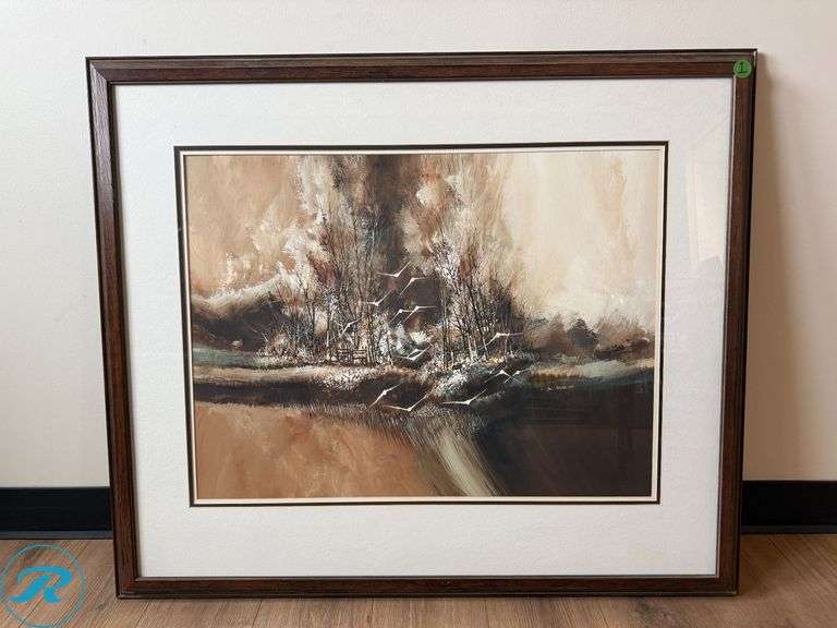 John L. Mendoza 1983 Signed Abstract Landscape Watercolor, Framed, 39" x 33"