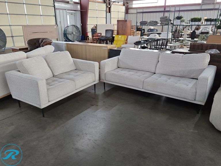 Ashley Furniture 9080438 Sofa and Loveseat, Light Textured Upholstery, 81" x 34" & 58" x 34" (Discoloration on bottom corner)