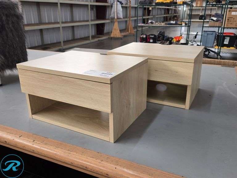 (2) Light Wood Wall Mounted Nightstands With Drawer And Open Shelf, 16" x 13"