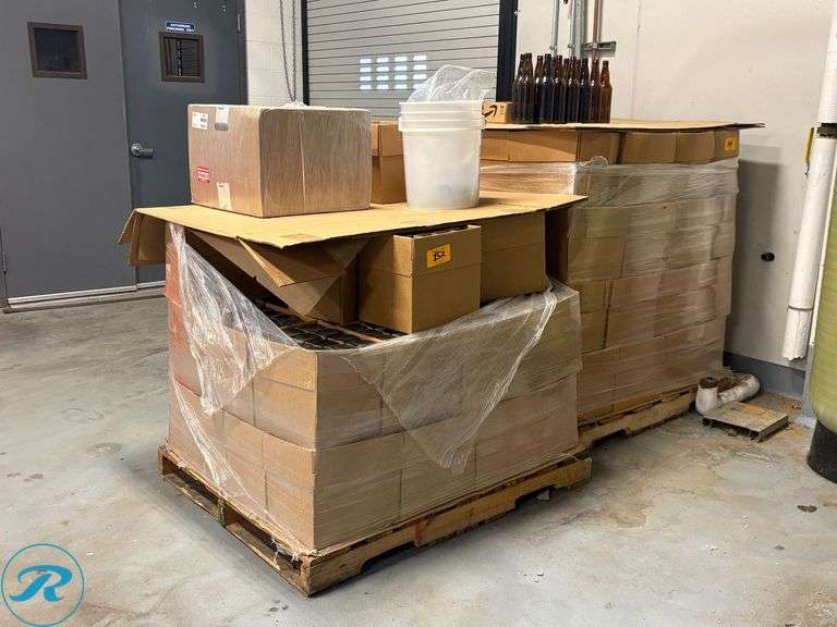 Pallet of Amber Glass Longneck Beer Bottles, Caps and Lids
