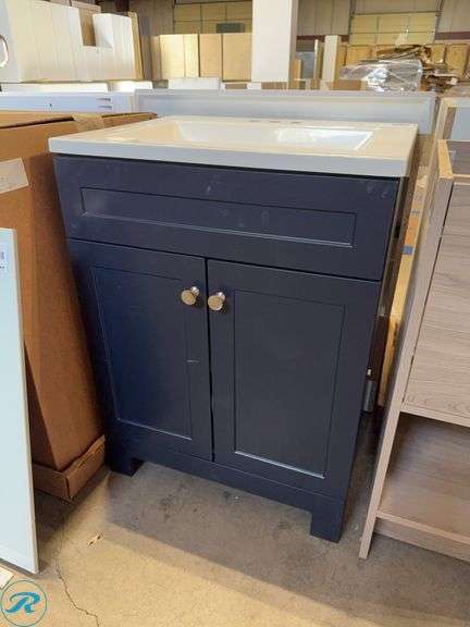 Vanity Cabinet With White Integrated Sink Top, 25ā x 19ā x 33ā