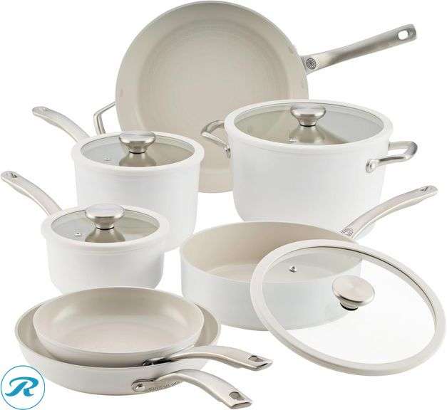 Circulon Halo With LaserDefense Ceramic Nonstick Cookware Set - Pearl White 16165 - New