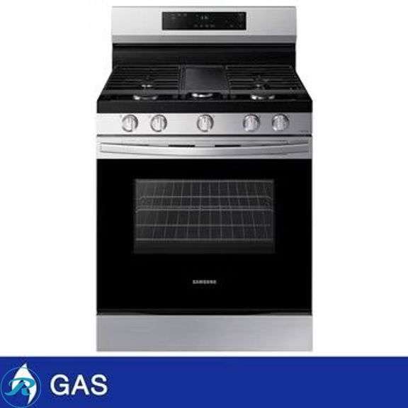 Samsung 6.0 cu. ft. Smart Freestanding Gas Range With Integrated Griddle NX60A6111SS, NX60A6111SS - Used