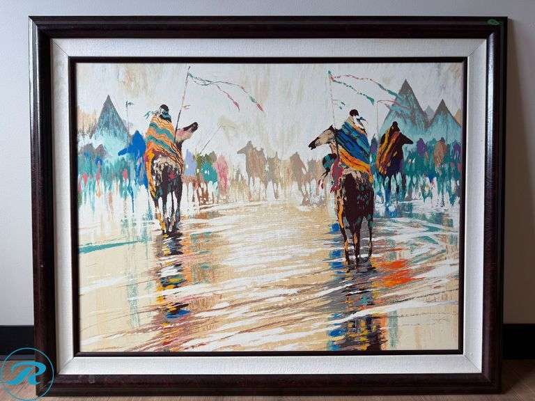 BC Nolan Native American Horseback Riders Serigraph, Framed, 46" x 37"