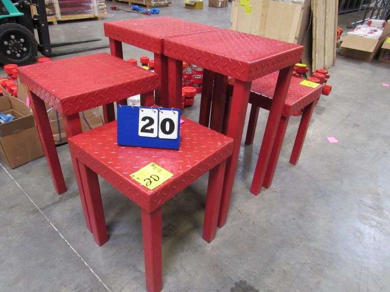 ASSORTED METAL (RED) STANDS, (2) 36" X 18" X 18", (2) 30" X 18" X 18", (2) 24" X 18" X 18"