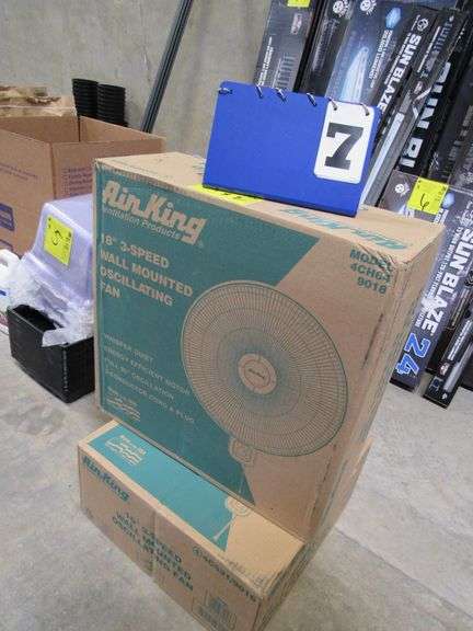 (1) 18" WALL MOUNTED AIR KING OSCILLATING FAN, (1) 16" WALL MOUNTED AIR KING OSCILLATING FAN