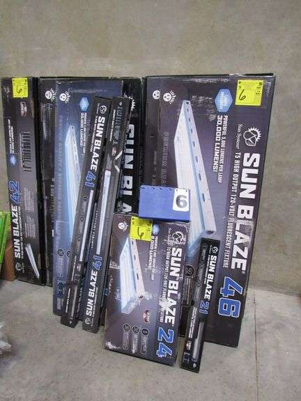 SUN BLAZE FLUORESCENT FIXTURES, (9) ASSORTED