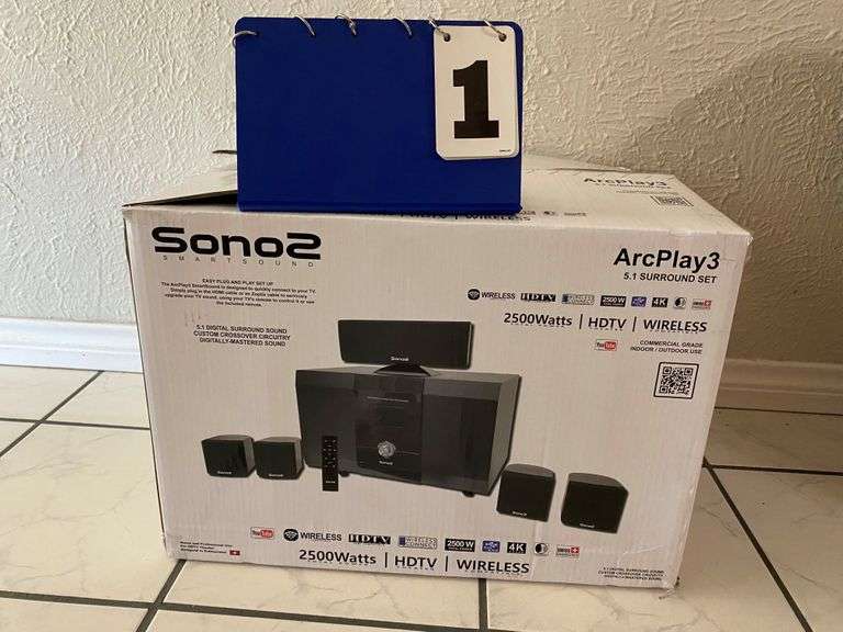 SONO 2 ARC PLAY 3 5.1 SURROUND SOUND HOME THEATER SYSTEM, 4K, WIRELESS, 2500 WATTS, NEW IN BOX