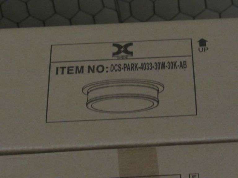 PALLET, (30) 3-LIGHT FLUSH MOUNT ANTIQUE BRASS OPAL GLASS #DCS/PARK-4003-30W-30K-AB