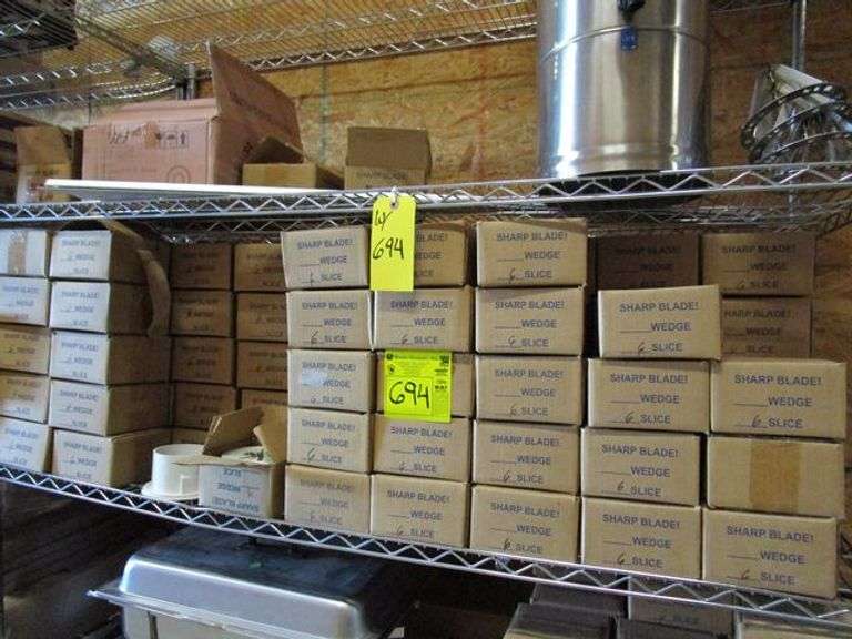 (2) WIRE RACKS AND CONTENTS INCLUDING ASSORTED SHARP BLADE, 6-WEDGE RO ...