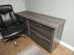 CONTENTS OF ROOM INCLUDING L-SHAPE WOOD DESK, (2) 2-DRAWER WOOD FILE CABINET, (1) WOOD SHELF, (1) OFFICE CHAIR AND (1) WAITING CHAIR *Located in Offices*