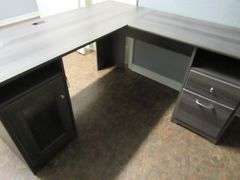CONTENTS OF ROOM INCLUDING L-SHAPE WOOD DESK, (2) 2-DRAWER WOOD FILE CABINET, (1) WOOD SHELF, (1) OFFICE CHAIR AND (1) WAITING CHAIR *Located in Offices*