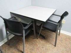 CONTENTS OF ROOM INCLUDING L-SHAPE WOOD DESK, (1) WOOD SHELF, (1) 2-DRWER WOOD FILE CABINET, (1) METAL STORAGE CABINET, (1) PEDESTAL WOOD TABLE, (1) WOOD END TABLE AND (4) WAITING CHAIRS *Located in Offices*