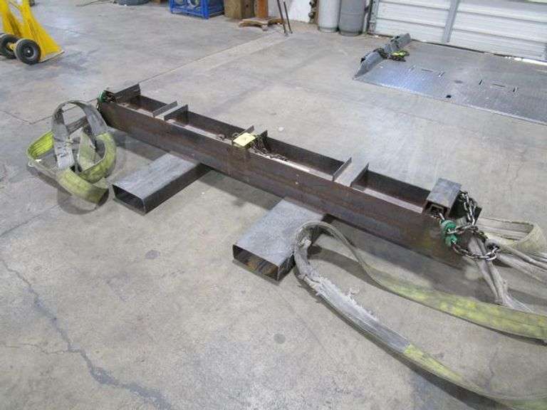 HEAVY DUTY STEEL MATERIAL HANDLING SPREADER BAR W/FORKLIFT INSERTS, CHAINS & SLINGS