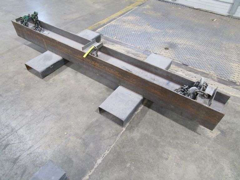 HEAVY DUTY STEEL MATERIAL HANDLING SPREADER BAR W/FORKLIFT INSERTS, CHAINS & HOOKS