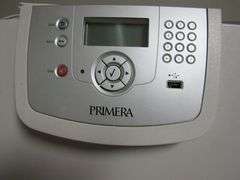 PRIMERA LEXMARK LASER PRINTER MDL 5061PRI S/N 940XC5P WITH 2-DOOR PORTABLE CABINET