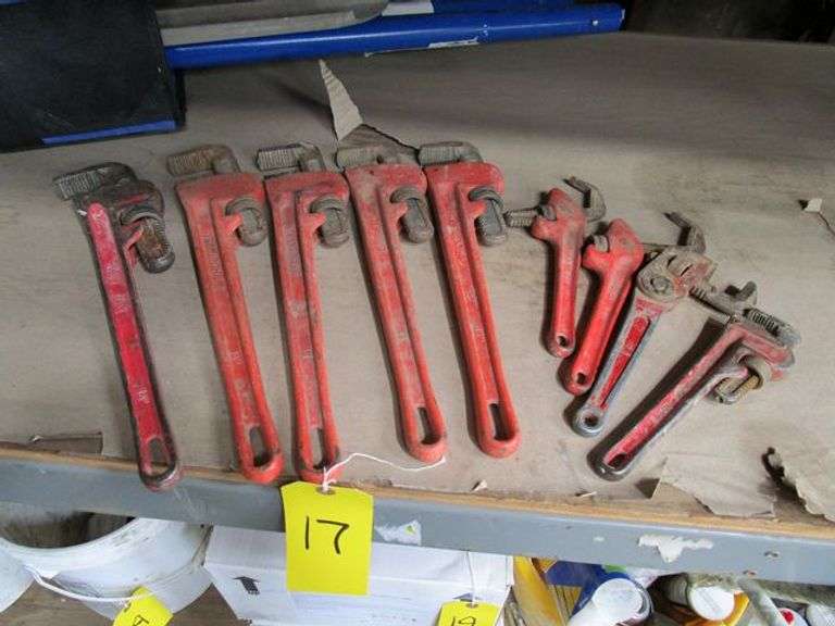 LOT, (9) RIDGID/PITTSBURGH PIPE WRENCHES