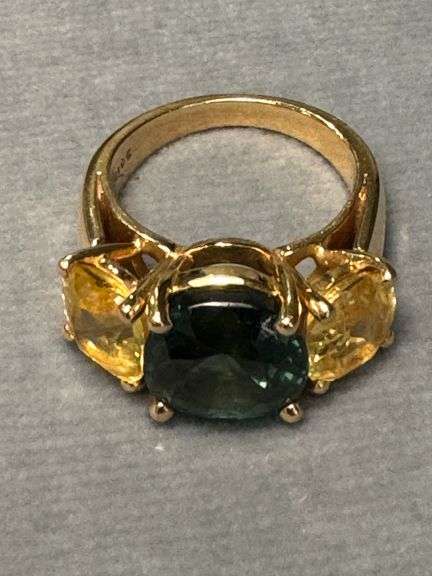 LADIES 18 KARAT YELLOW GOLD PRECIOUS STONE RING BY OSCAR HEYMANY