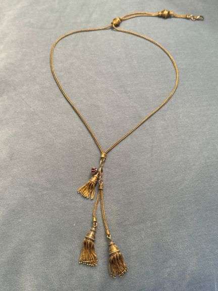 LADIES 18 KARAT YELLOW GOLD FRENCH VICTORIAN AND SYNTHETIC RUBY NECKLACE