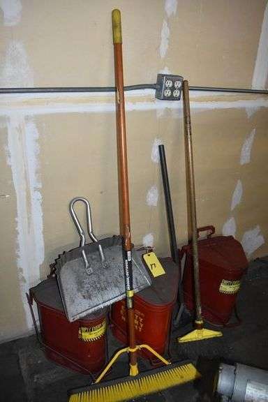 (3) OILY RAG SAFETY CANS, SCRAPER AND BROOM